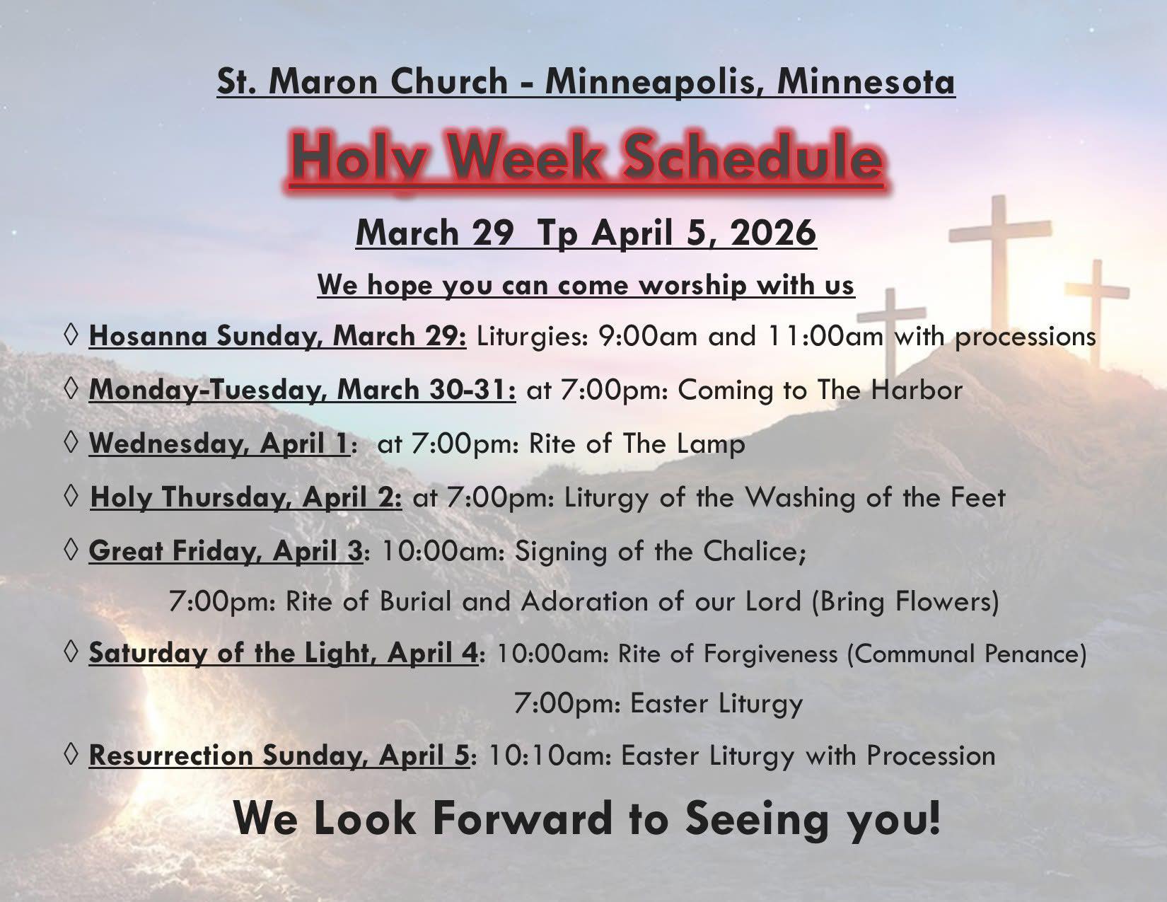 2026 Holy Week Schedule